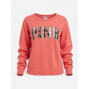 Y2K Victoria's Secret PINK Campus Crew with Plaid Logo Sweatshirt | Size Large
